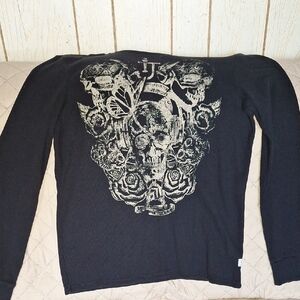 Buffalo David Bitton Charcoal Skull Graphic Long Sleeve Shirt